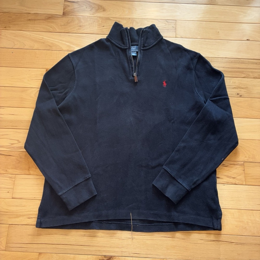 Polo Ralph Lauren Mens Sz XL Black 1/4 Zip Pullover Long Sleeve Red Pony Preppy